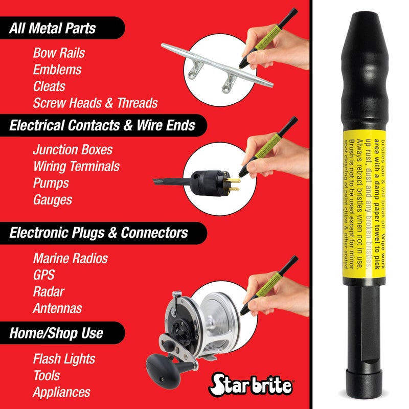 Star Brite قلم ستار برايت لإزالة التآكل - أداة دقيقة لإزالة الصدأ والتآكل للوصلات الكهربائية، المعدات البحرية، معدات الصيد والمزيد - قبضة سهلة، طول ألياف قابل للتعديل (091401) - Image 4